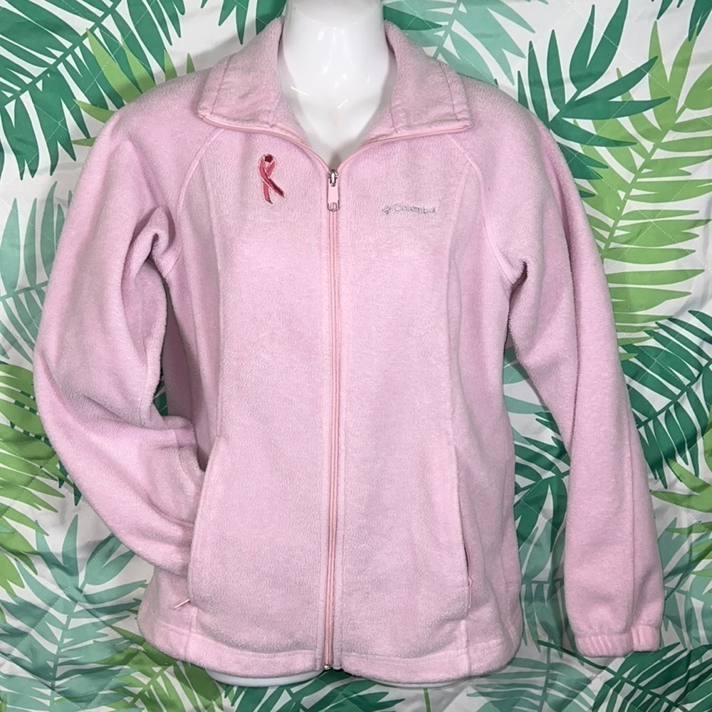 Columbia Fleece Pink Breast Cancer Awareness zip up in women's size S.